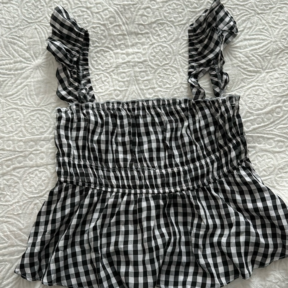 CJLA Black and White Gingham Top